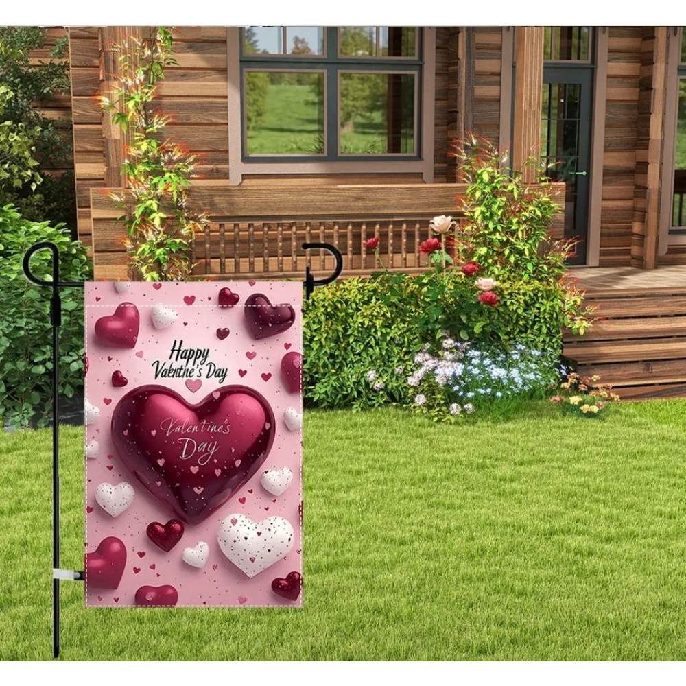 Garden Flag 12x18 Pink Red Valentine's Day